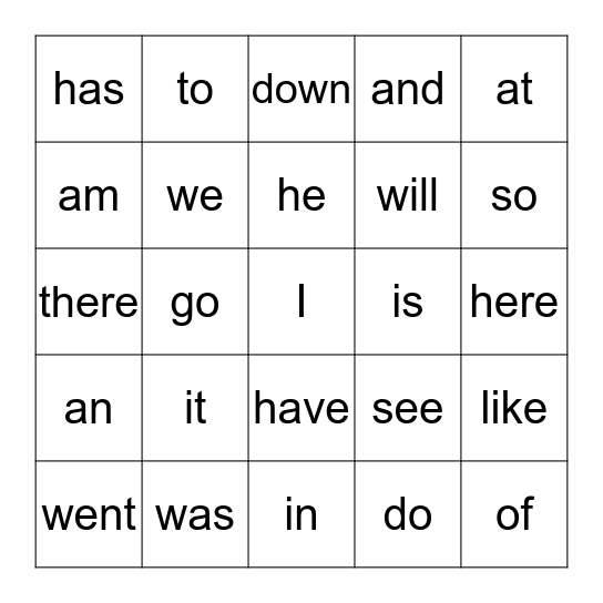 Sight Words through April Bingo Card
