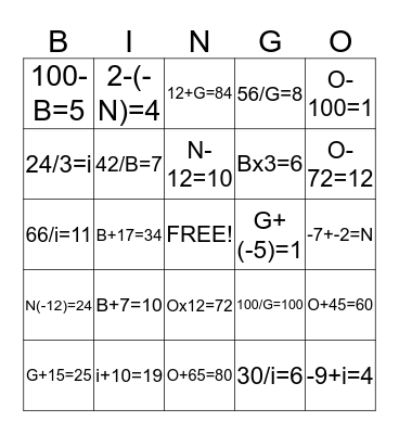 Variable Bingo Card