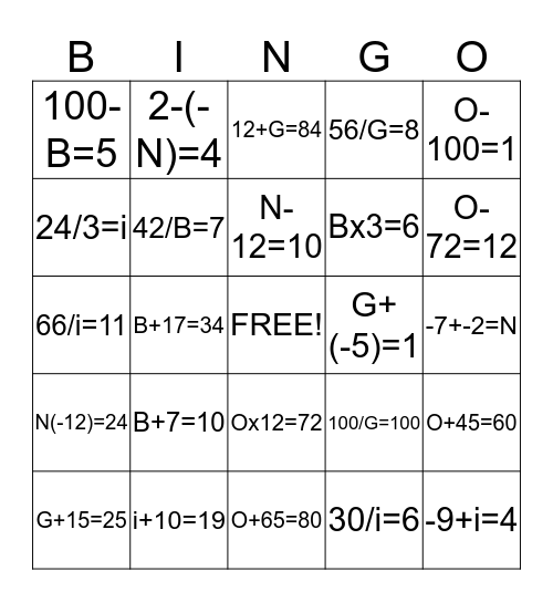 Variable Bingo Card