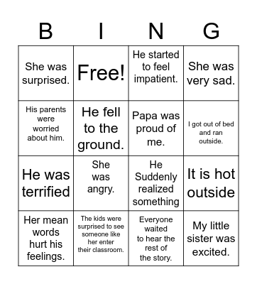 Show Don't Tell Bingo Card