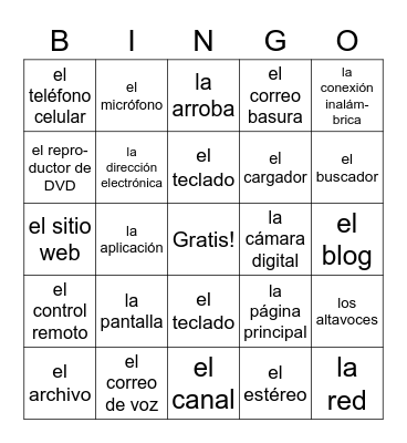 tecnologia: sustantivos 1 Bingo Card