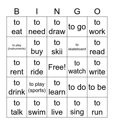 ¿Qué te gusta hacer? Part II Bingo Card