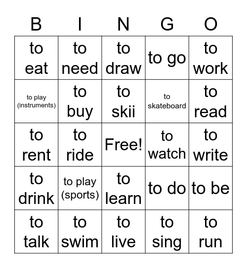 ¿Qué te gusta hacer? Part II Bingo Card