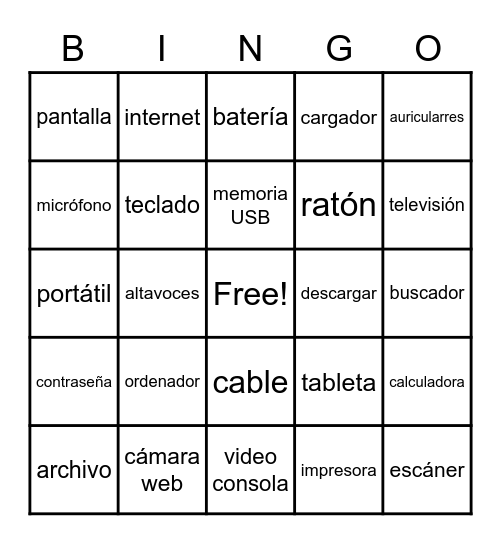 Tecnología I Bingo Card