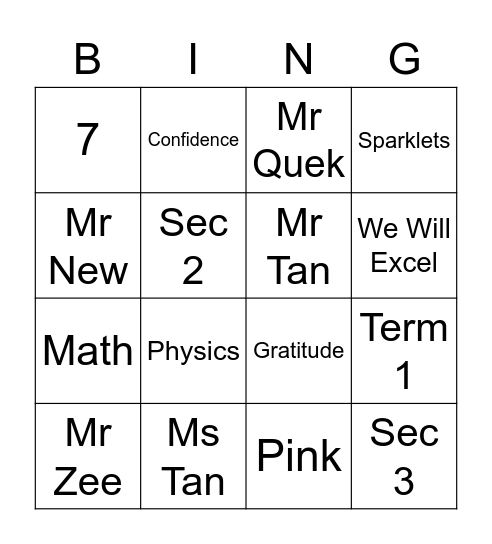 Teacher's Day Bingo Card