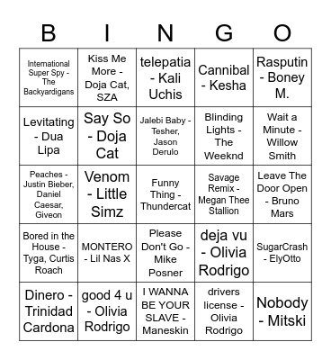 TIKTOK SONGS Bingo Card