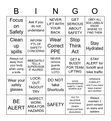 SAFETY BINGO Card