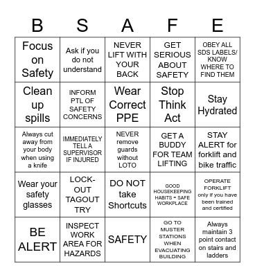 SAFETY BINGO Card