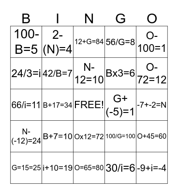 Variable Bingo Card
