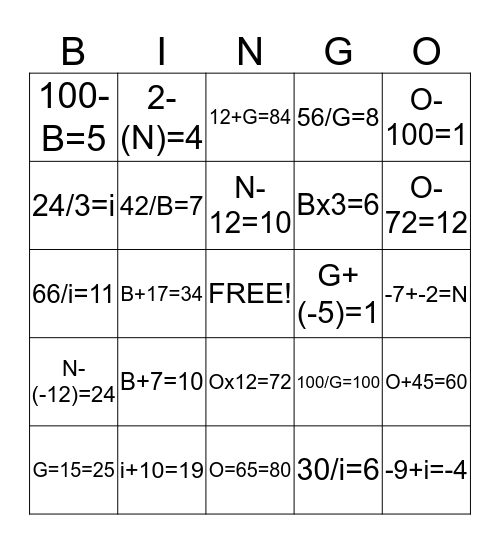 Variable Bingo Card