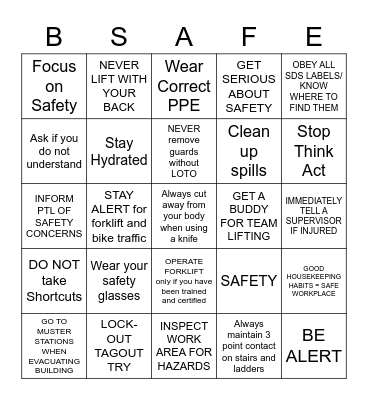 SAFETY BINGO Card
