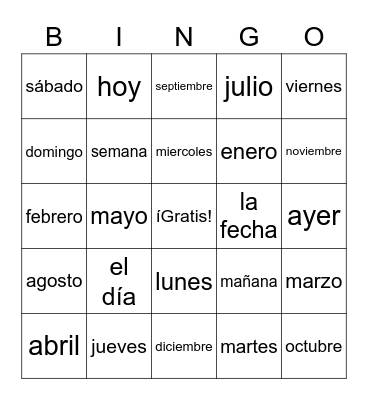 el calendario Bingo Card