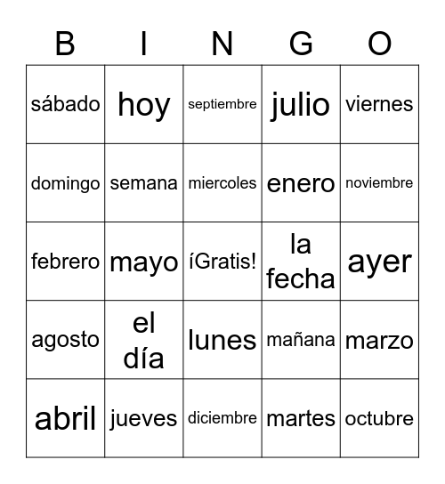 el calendario Bingo Card