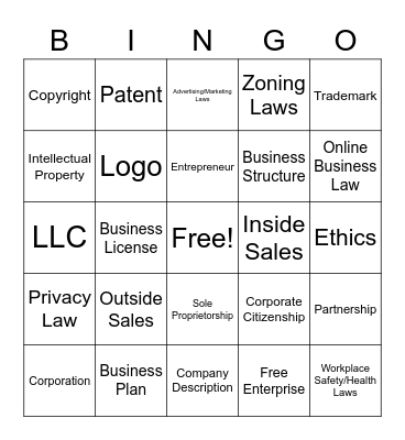 The Teen Entrepreneur Vocabulary1 Bingo Card