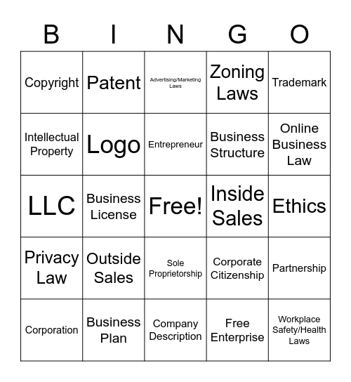 The Teen Entrepreneur Vocabulary1 Bingo Card