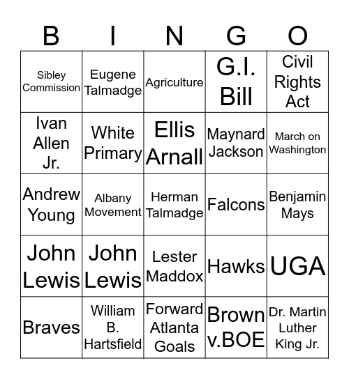 Post WWII and Civil Rights 40s-70s Bingo Card
