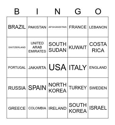COUNTRIES/CAPITALS Bingo Card