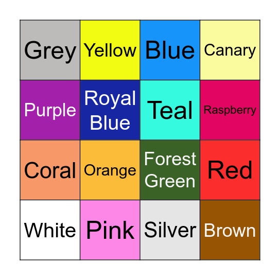 Colour Bingo Card