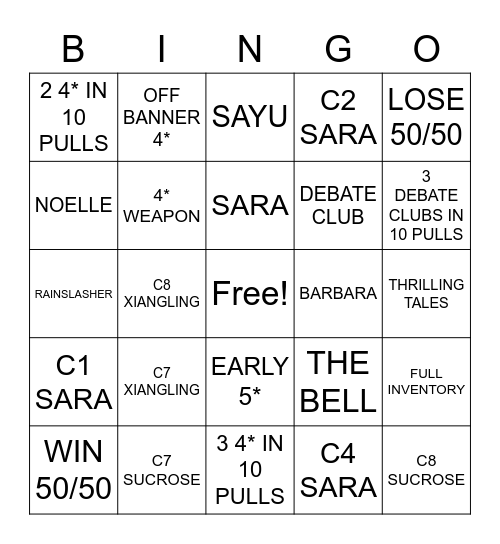 BAAL WISHES Bingo Card