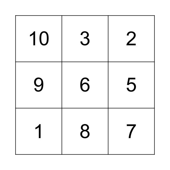 Number Bingo Card