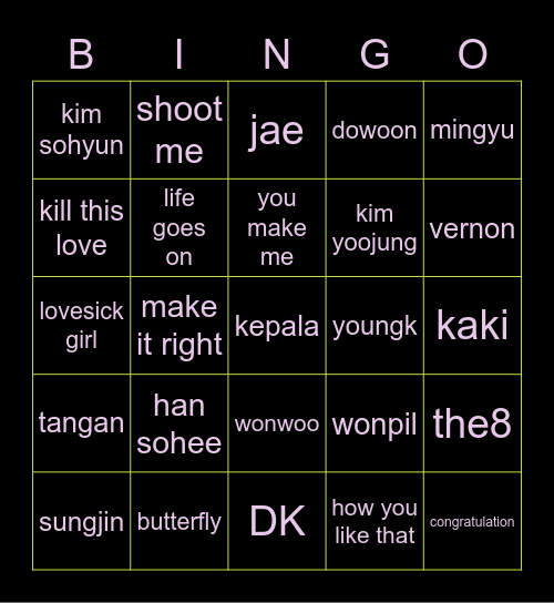 bingo with buthea Bingo Card