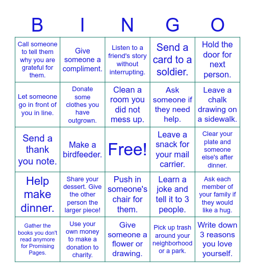 Generosity Bingo Card