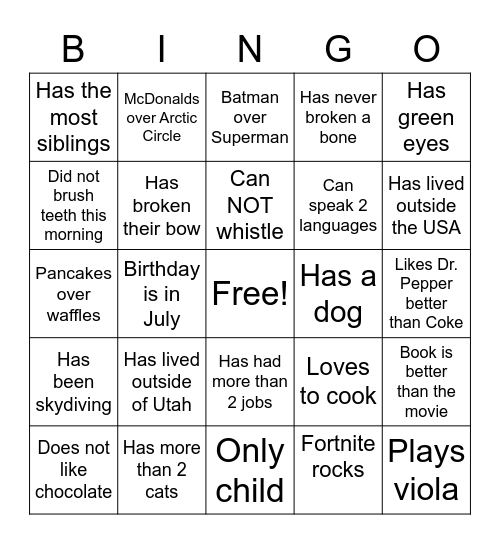 Untitled Bingo Card