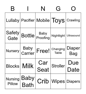 Stephanie's Baby Shower Bingo Card
