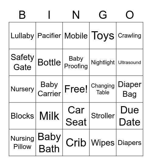 Stephanie's Baby Shower Bingo Card