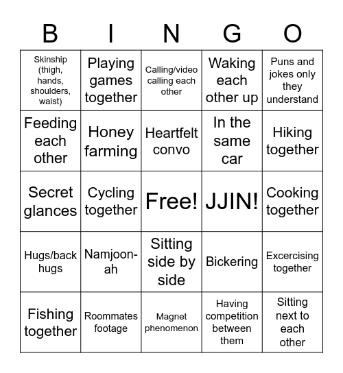 Namjin in In The Soop Season 2 Bingo Card