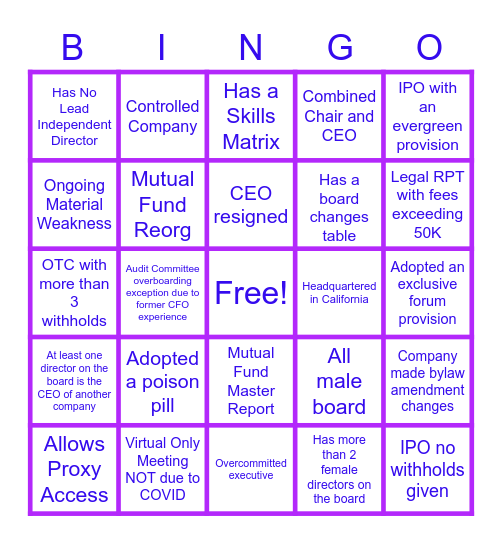 Proxy Bingo Card