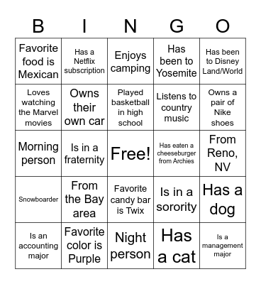 Human Bingo Card