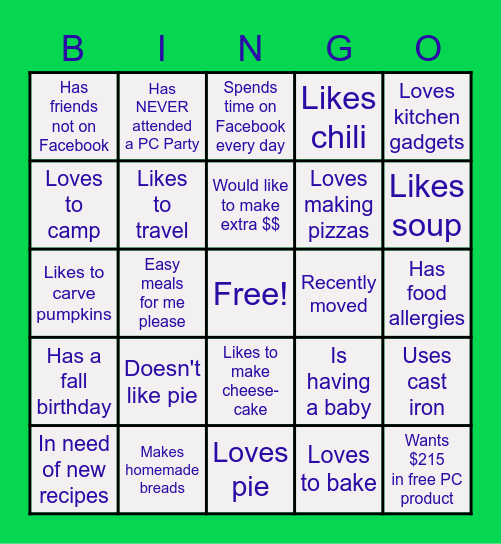 Pampered Chef Bingo Card