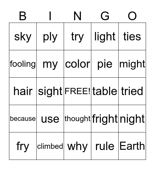 Lesson 26 Bingo Card