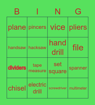 Basic Tool Bingo Card