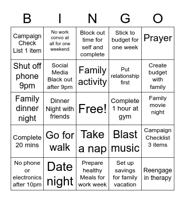 Self Care Bingo Card