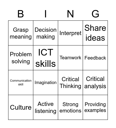 Unit 1 Bingo Card