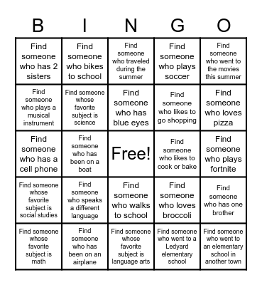 Getting to know You! Bingo Card