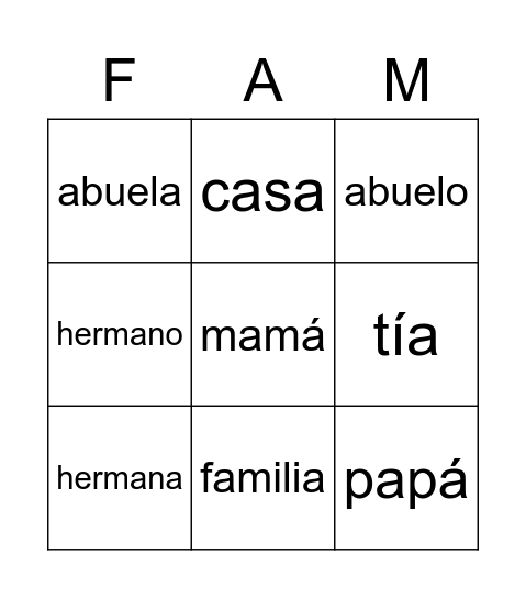 Unidad Uno Bingo Card