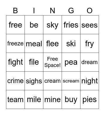 Minimal Pairs - Vowels Bingo Card