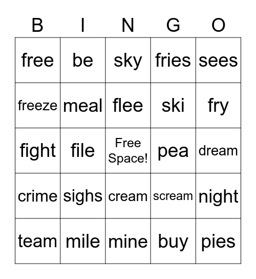 Minimal Pairs - Vowels Bingo Card