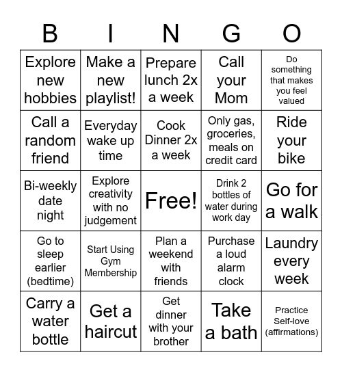 Self Care Bingo Card