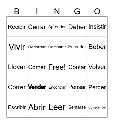 Spanish Bingo Card