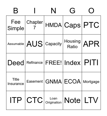 Mortgage Banking Basics BINGO Card