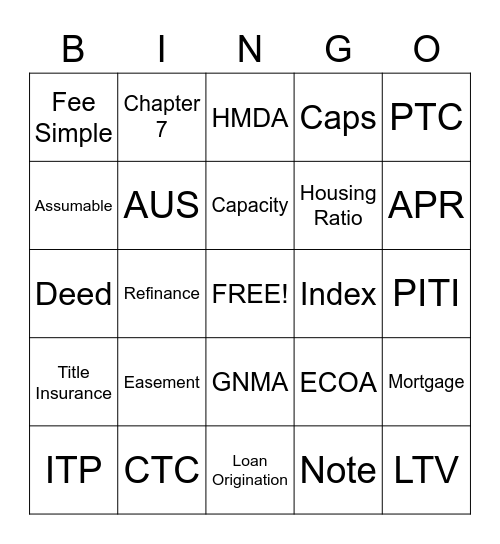 Mortgage Banking Basics BINGO Card