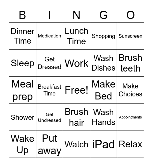 Activities of Daily Living Bingo Card
