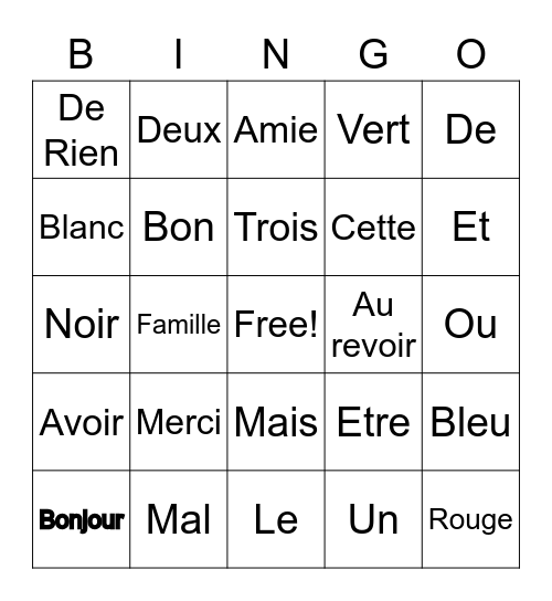 GRADE 4 BASIC VOCAB Bingo Card