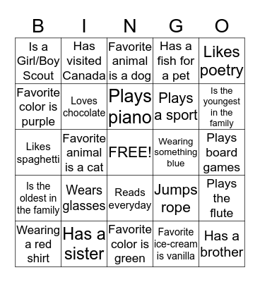 Who Are You? Bingo Card