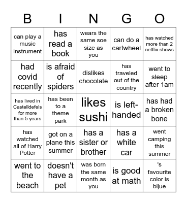 Find Someone Who Bingo Card