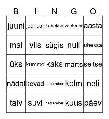 Numbrid ja aastaajad Bingo Card